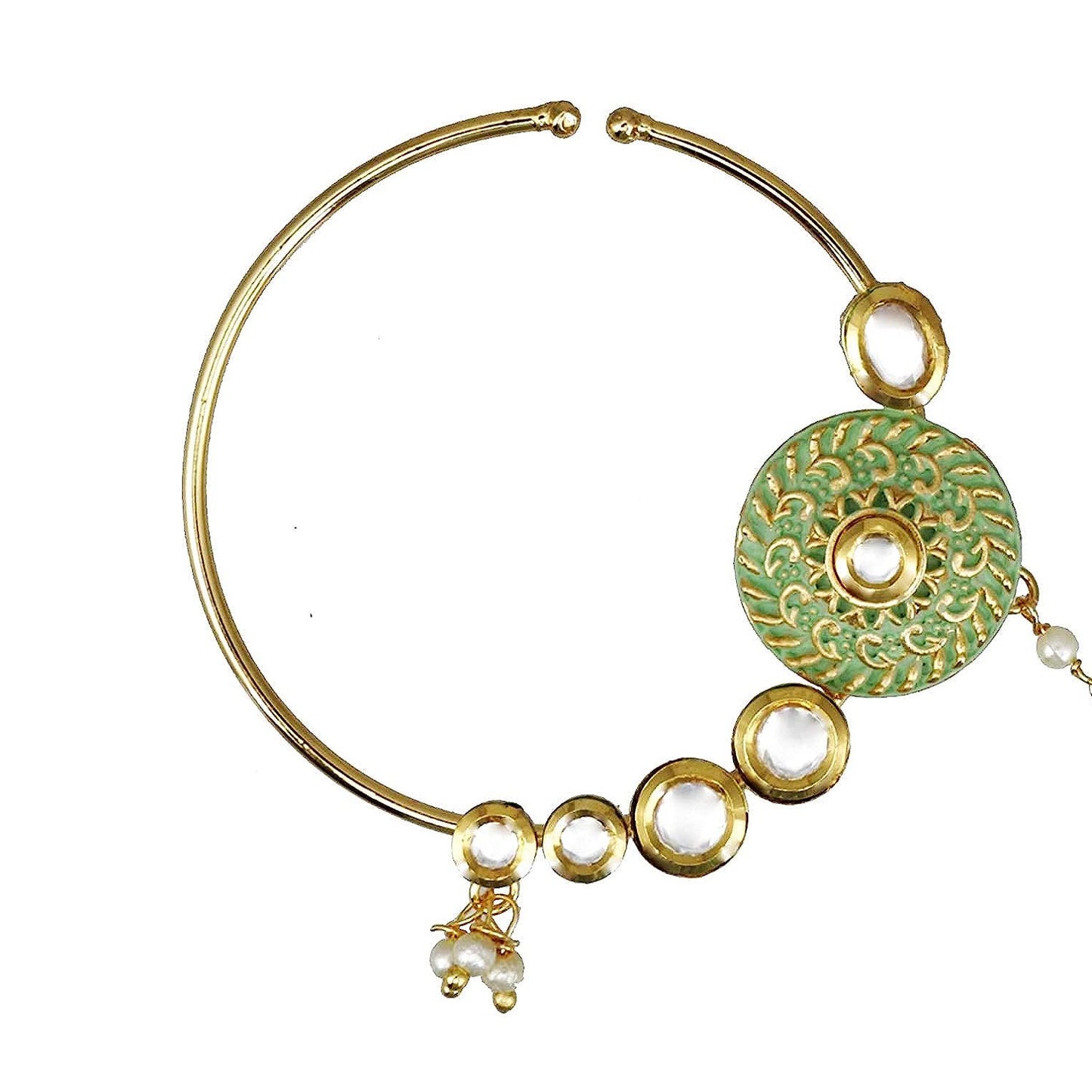 Chinar jewels Green Meena Kundan Nath.