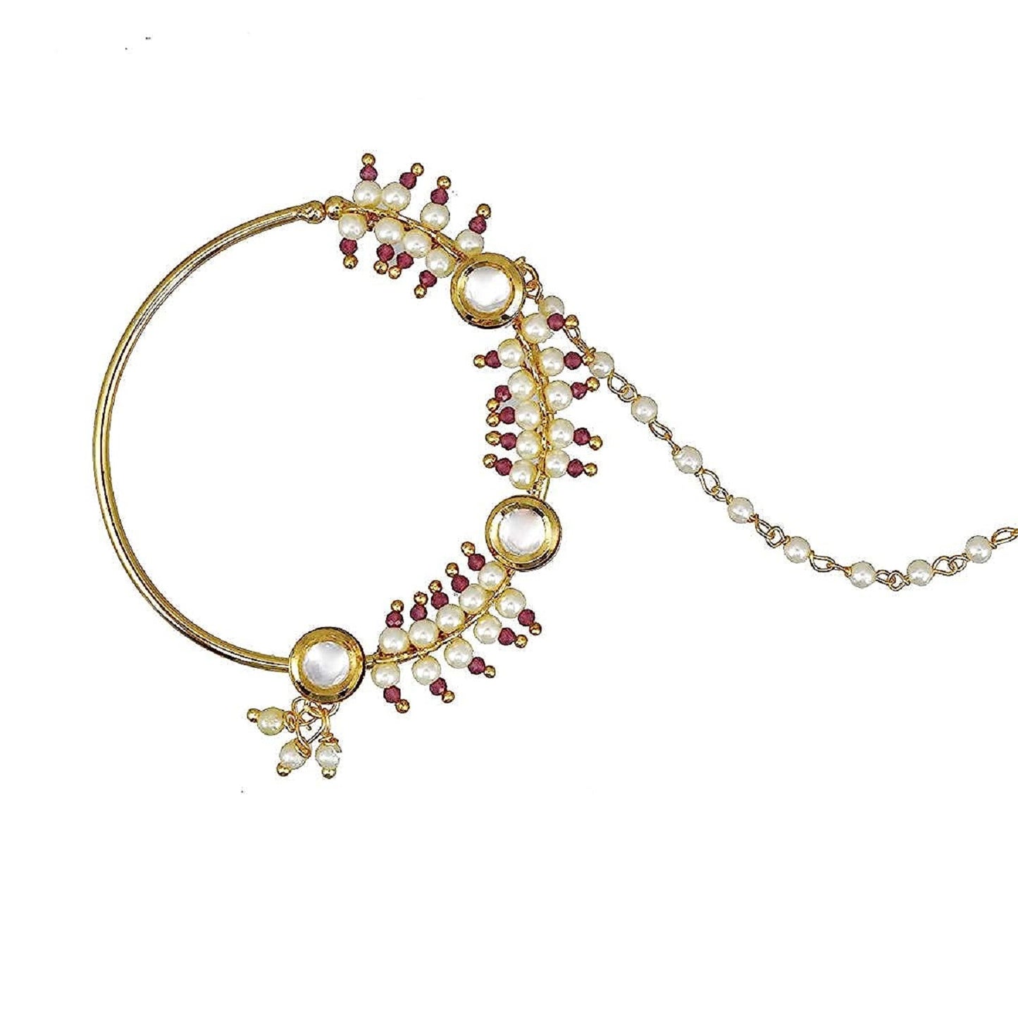 Chinar Jewels White And Pink Kundan Nath.