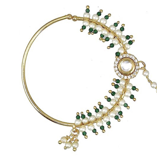 Chinar Jewels AD Round Pearl Nath,(White And Green)