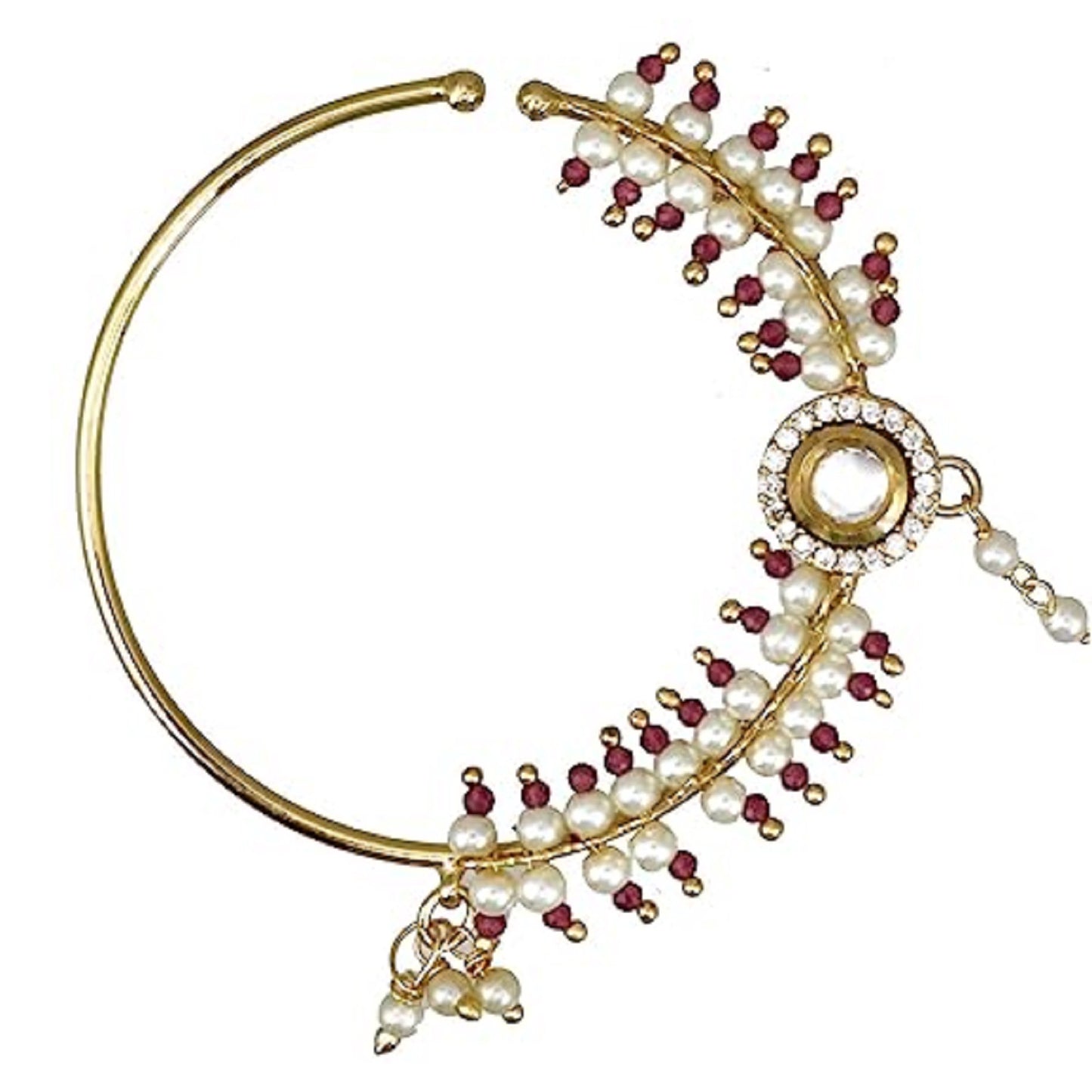 Chinar Jewels AD Round pearl Nath,(White And Pink)