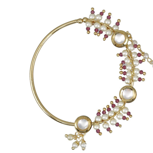 Chinar Jewels White And Pink Kundan Nath.