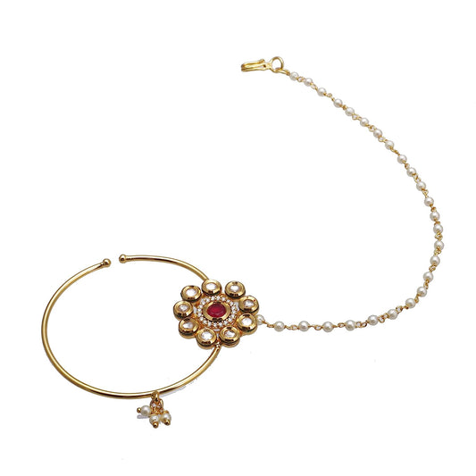 Chinar jewels Ruby Kundan Flower Nath.